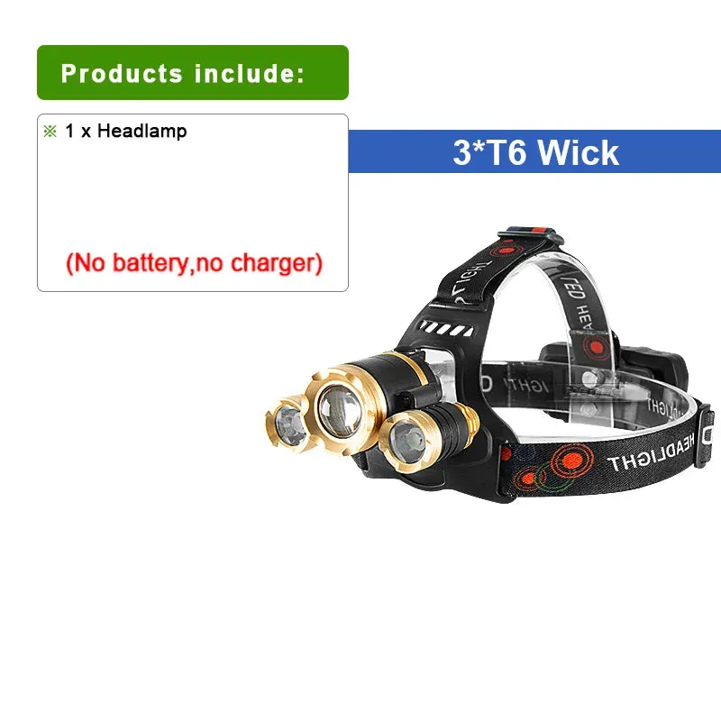 Rechargeable Led Headlight 3T6 Most Powerful USB Led Headlamp 18650 Waterproof Zoomable Head Lamp 4Modes Super Bright Head Light