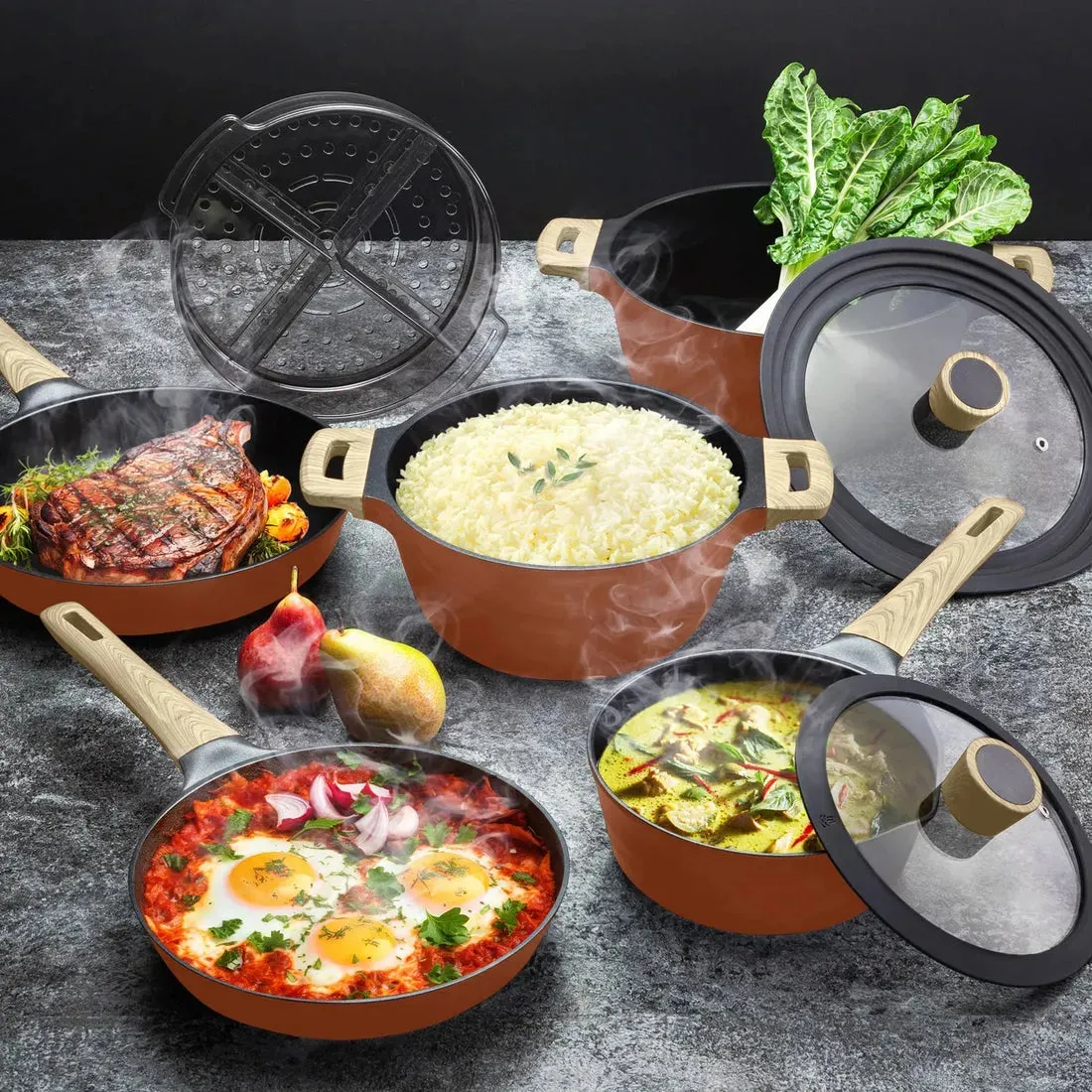 Red Earth™ Premium Cookware 7pc Set   FREE SECOND COOKWARE SET   2x FREE Mighty Mix™ Stick Blender   FREE E-BOOK