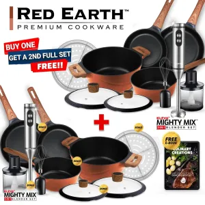Red Earth™ Premium Cookware 7pc Set   FREE SECOND COOKWARE SET   2x FREE Mighty Mix™ Stick Blender   FREE E-BOOK