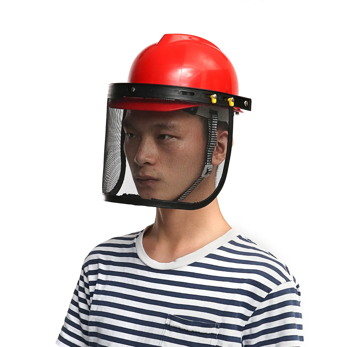 Red Safety Helmet Full Face Mask Chainsaw Brushcutte Mesh for Lawn Mower Trimmer Brush Cutter