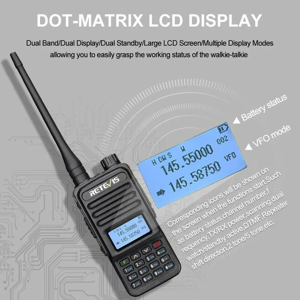 Retevis Walkie Talkie RT85 Ham Two-way Radio Stations 5W Walkie-talkies VHF UHF Dual Band Amateur Portable Radio TYT UV88 uv88