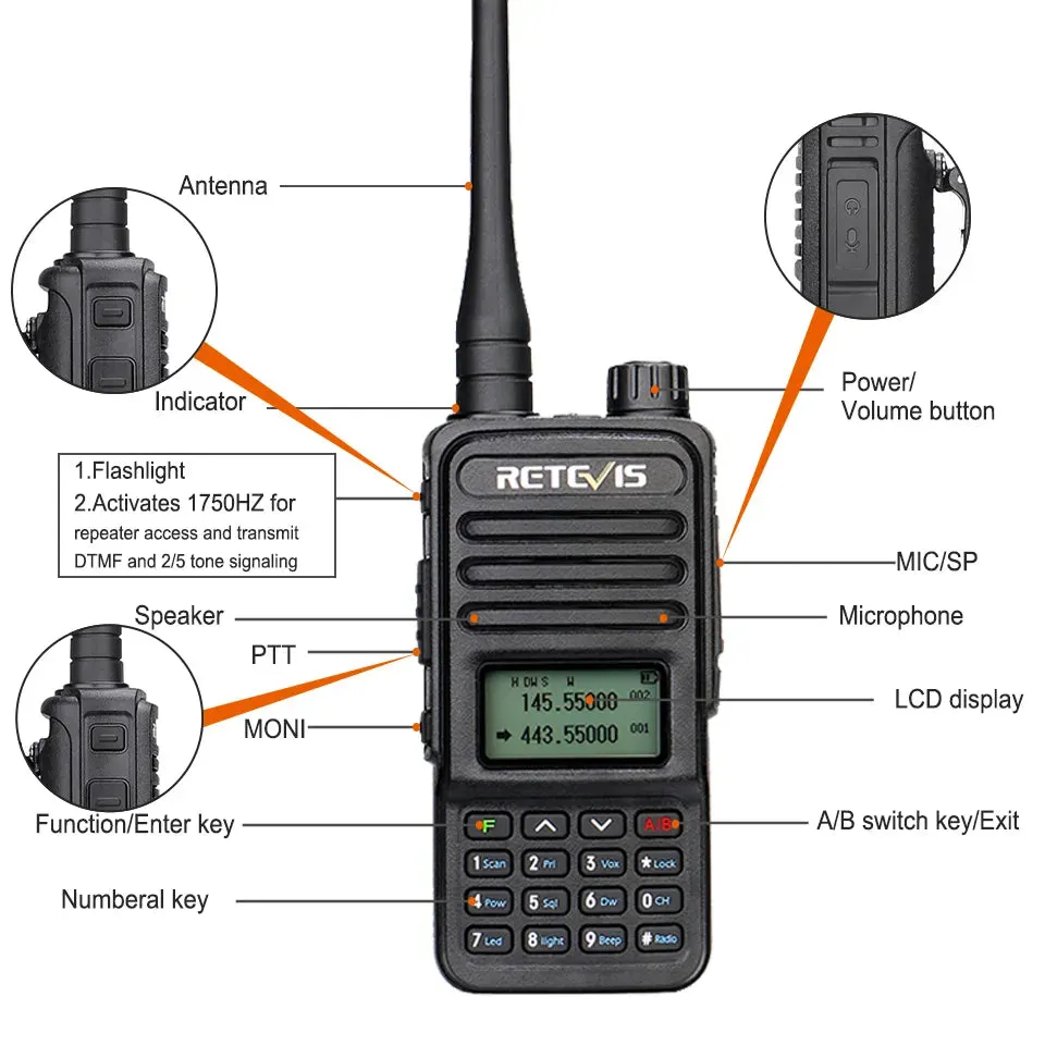 Retevis Walkie Talkie RT85 Ham Two-way Radio Stations 5W Walkie-talkies VHF UHF Dual Band Amateur Portable Radio TYT UV88 uv88