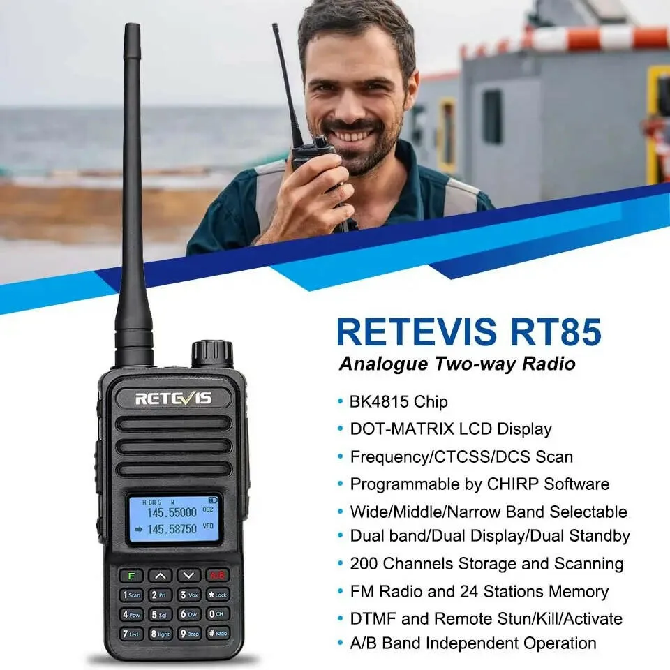 Retevis Walkie Talkie RT85 Ham Two-way Radio Stations 5W Walkie-talkies VHF UHF Dual Band Amateur Portable Radio TYT UV88 uv88