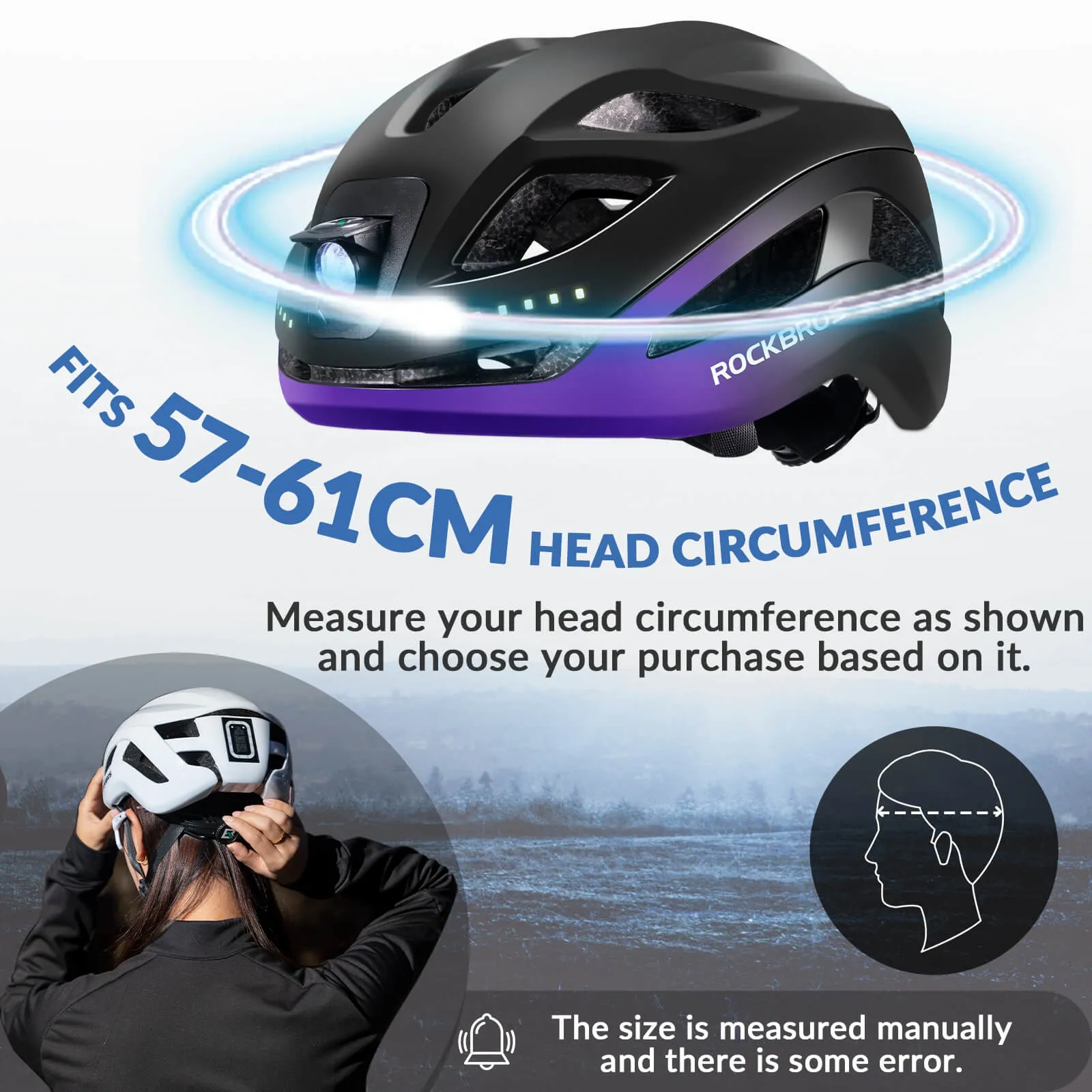 ROCKBROS Bike Helmet with Light USB Rechargeable Cycling Helmet Adjustable