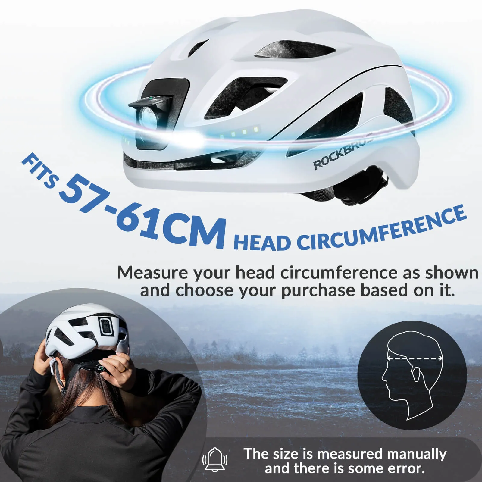 ROCKBROS Bike Helmet with Light USB Rechargeable Cycling Helmet Adjustable
