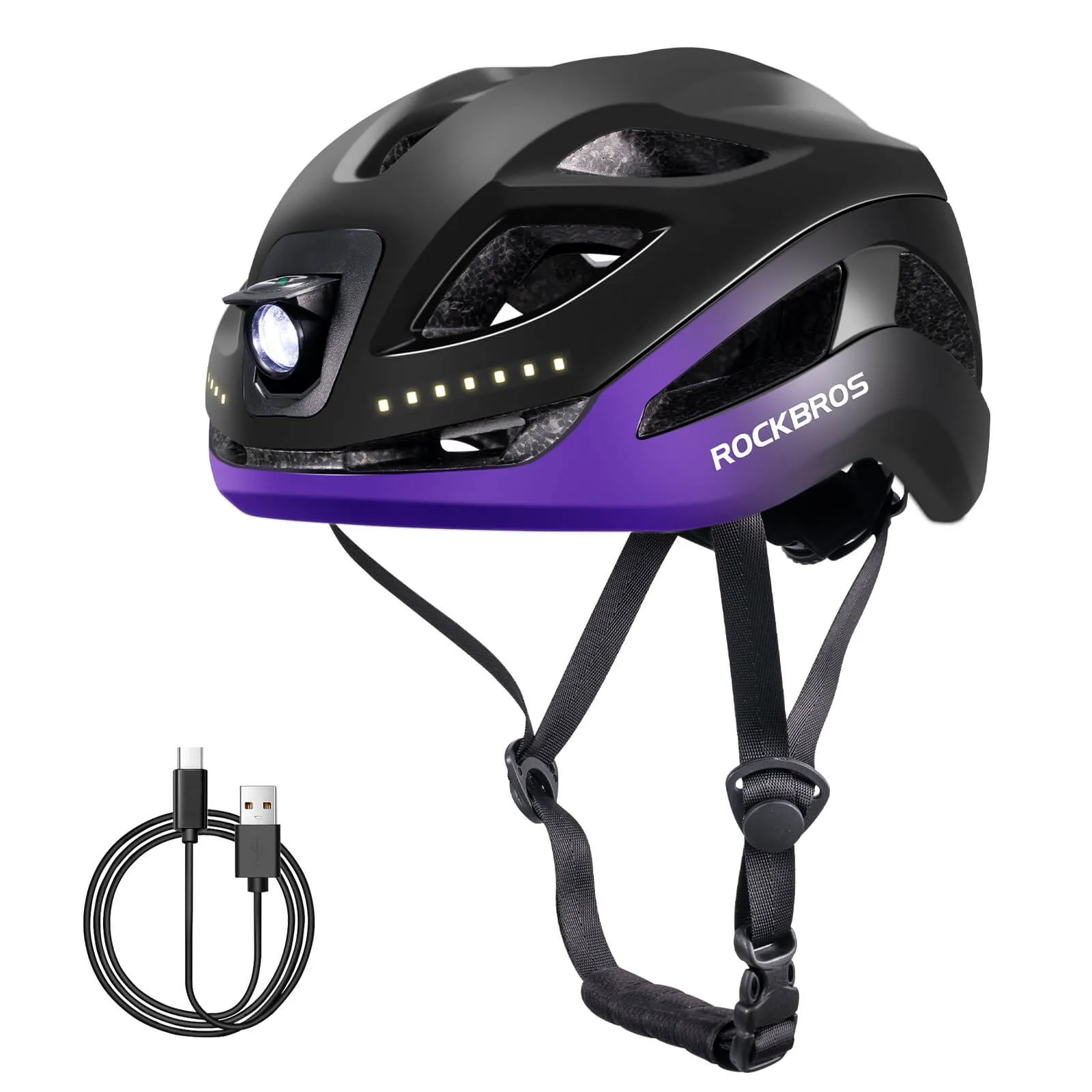 ROCKBROS Bike Helmet with Light USB Rechargeable Cycling Helmet Adjustable