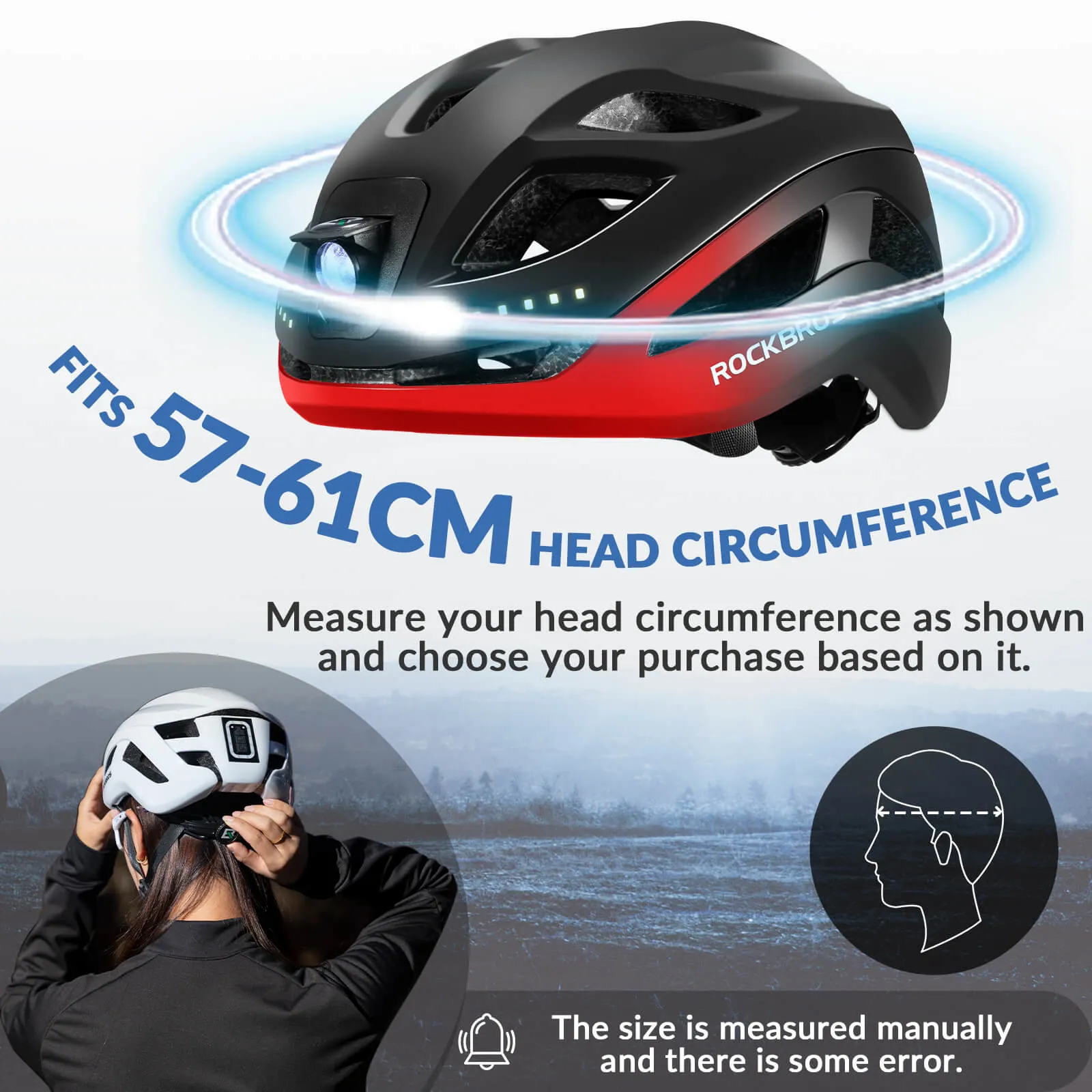 ROCKBROS Bike Helmet with Light USB Rechargeable Cycling Helmet Adjustable