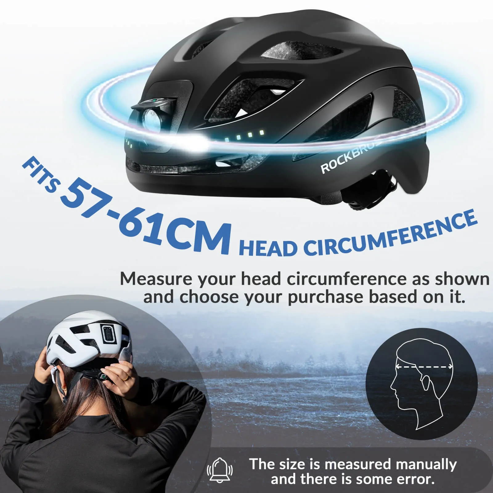 ROCKBROS Bike Helmet with Light USB Rechargeable Cycling Helmet Adjustable