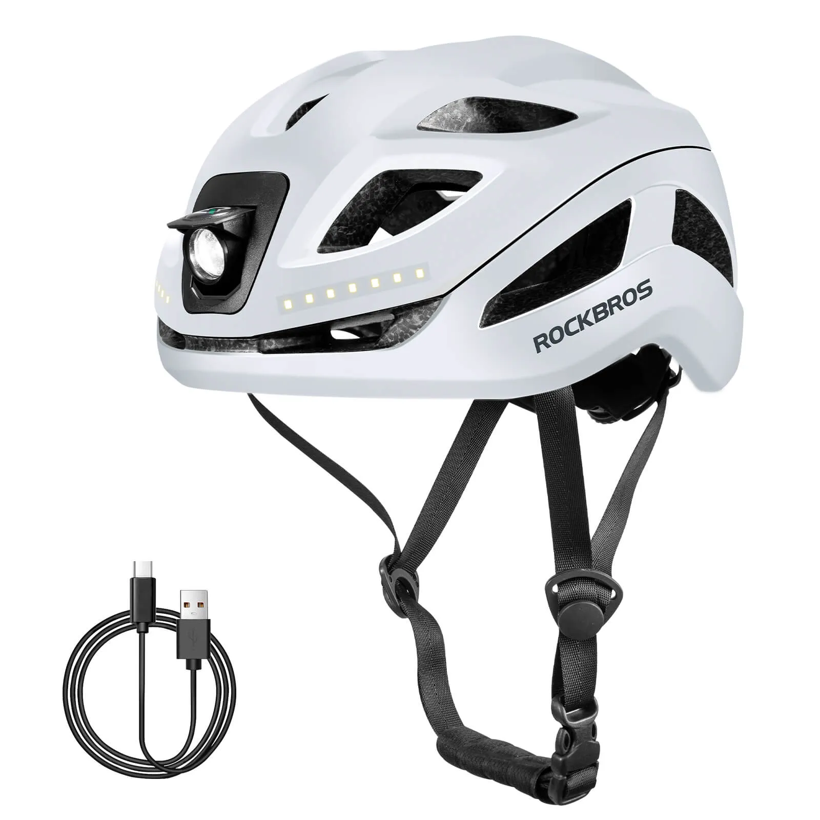 ROCKBROS Bike Helmet with Light USB Rechargeable Cycling Helmet Adjustable