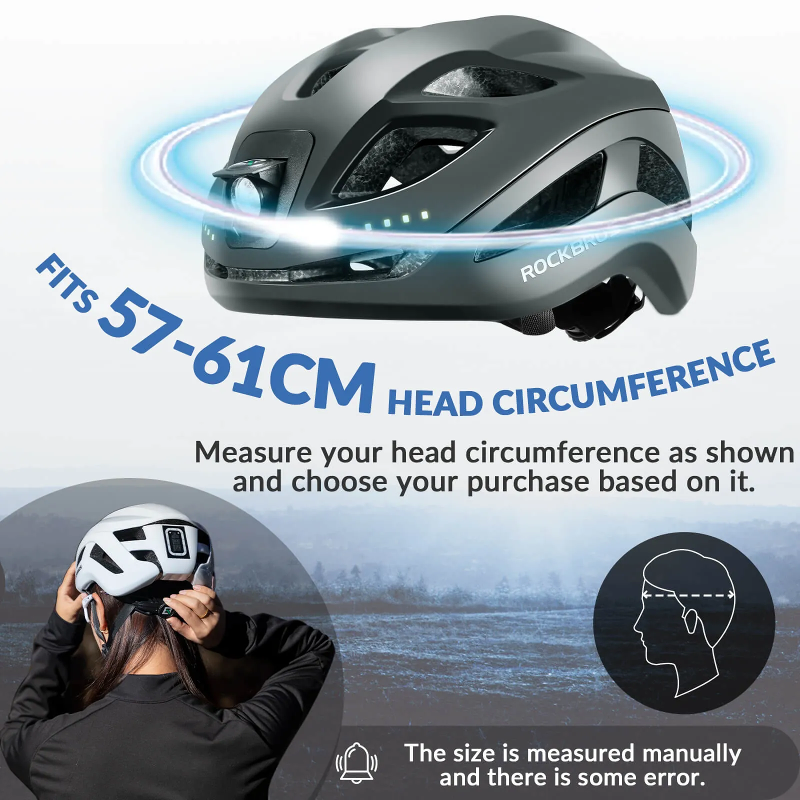 ROCKBROS Bike Helmet with Light USB Rechargeable Cycling Helmet Adjustable