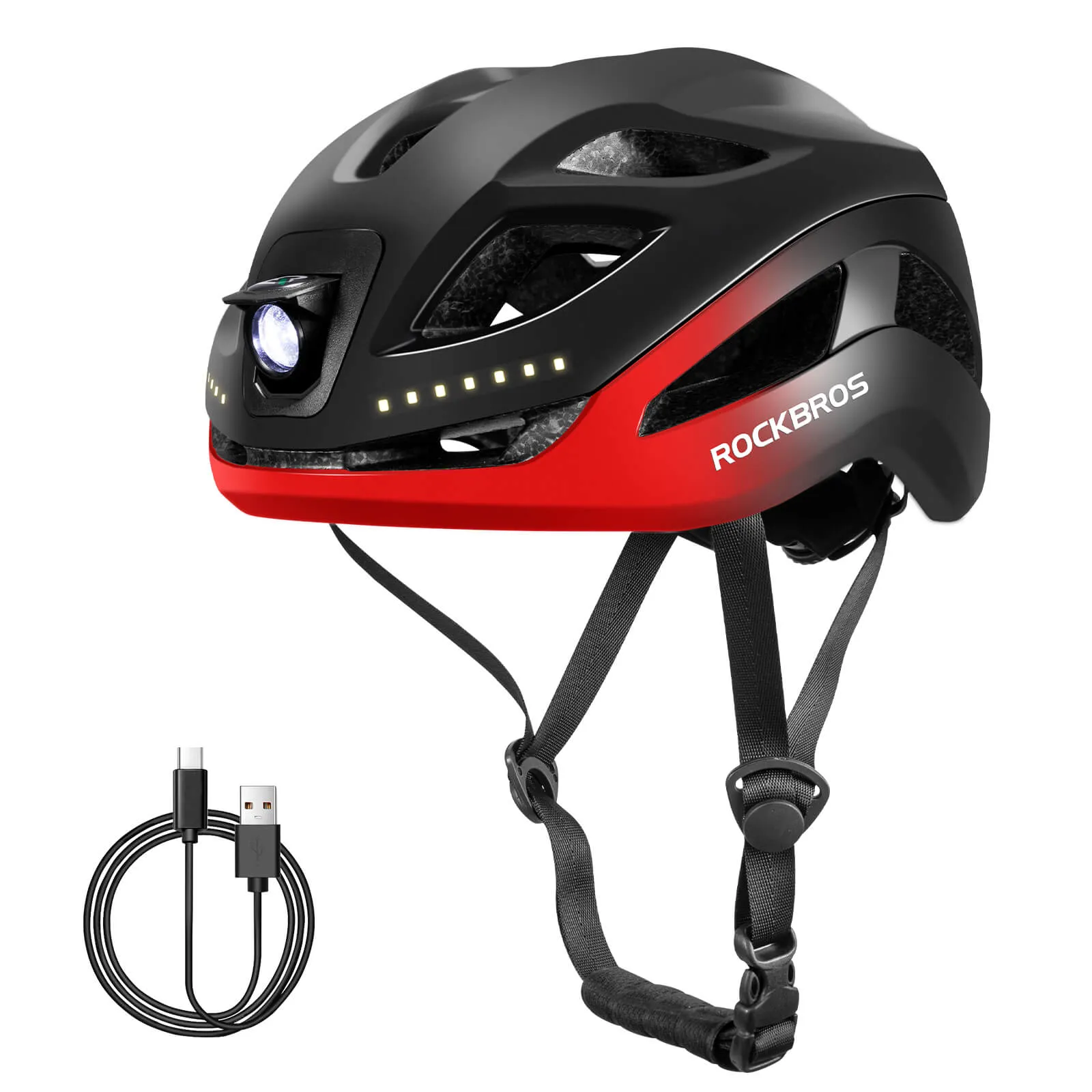 ROCKBROS Bike Helmet with Light USB Rechargeable Cycling Helmet Adjustable