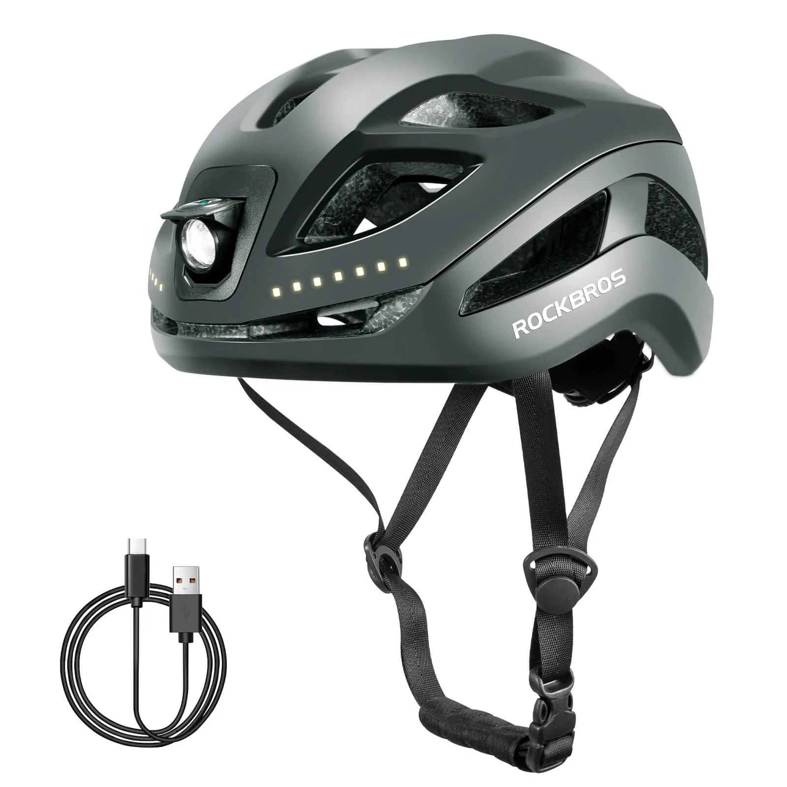 ROCKBROS Bike Helmet with Light USB Rechargeable Cycling Helmet Adjustable