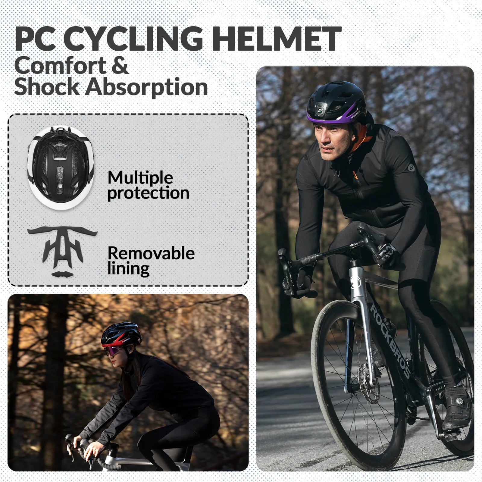ROCKBROS Bike Helmet with Light USB Rechargeable Cycling Helmet Adjustable