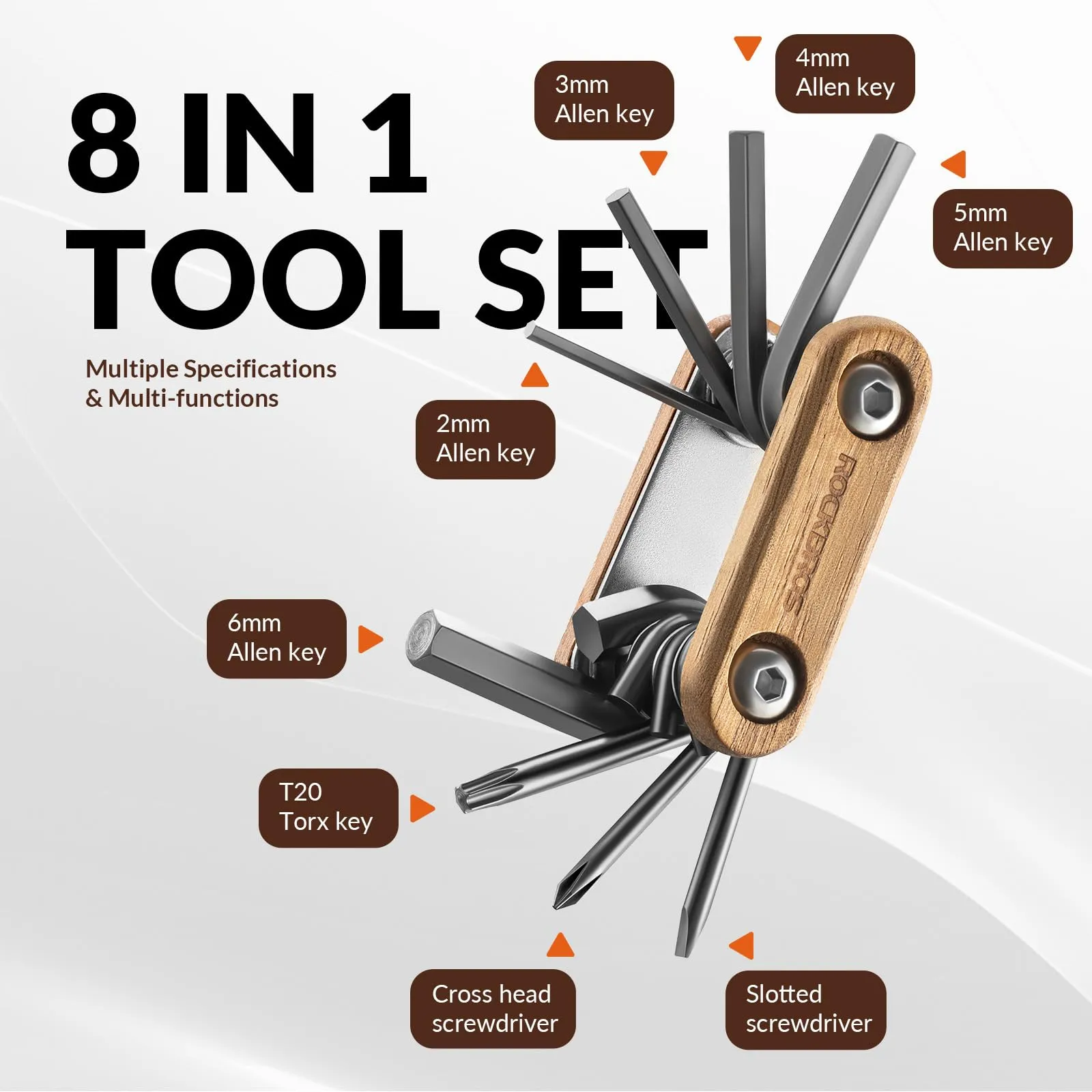 ROCKBROS Mini Lightweight Foldable Tools 8 in 1 Multitools Repair Set