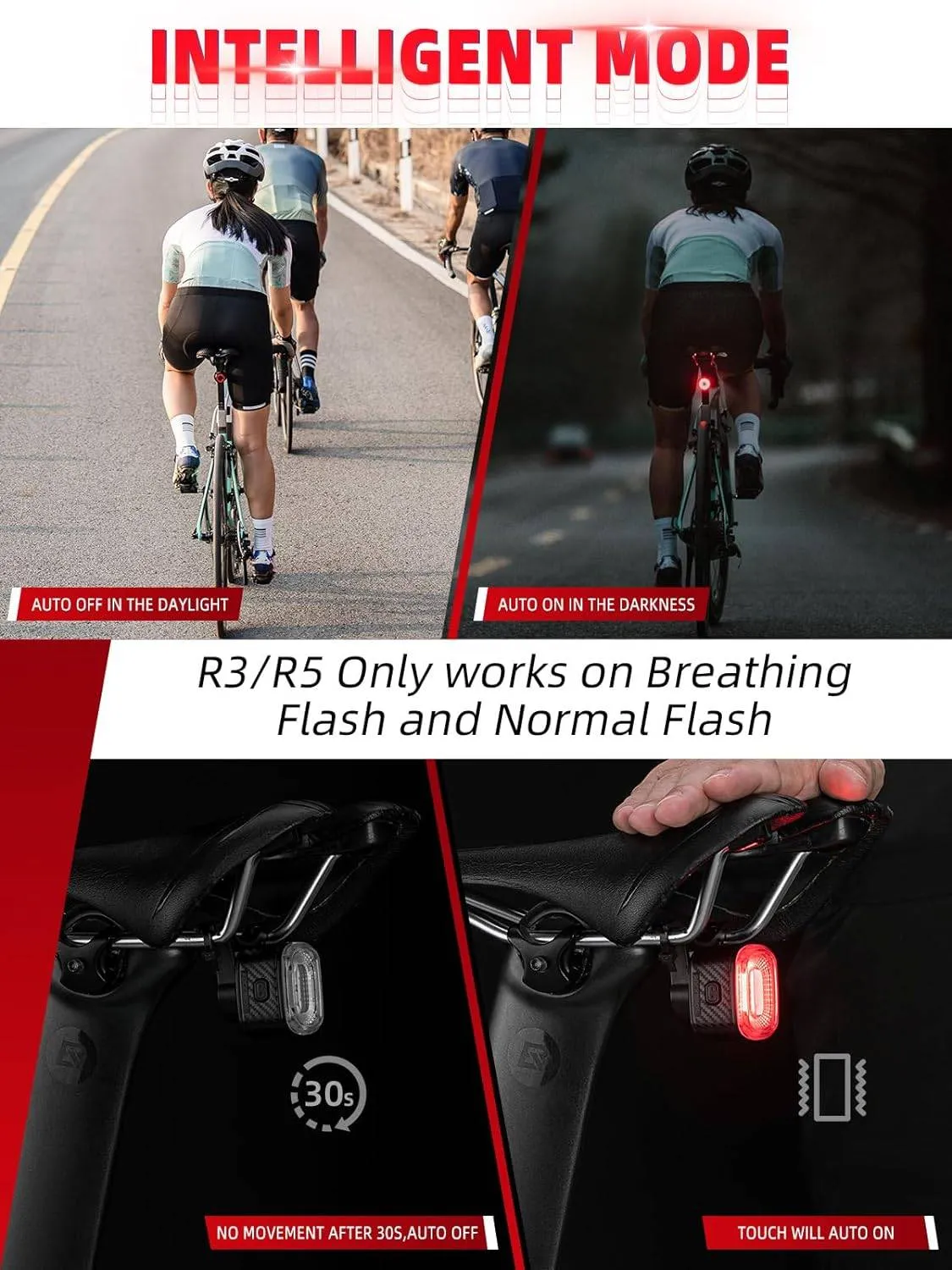ROCKBROS Smart Bike Tail Light Brake Sensing Waterproof USB Rechargeable