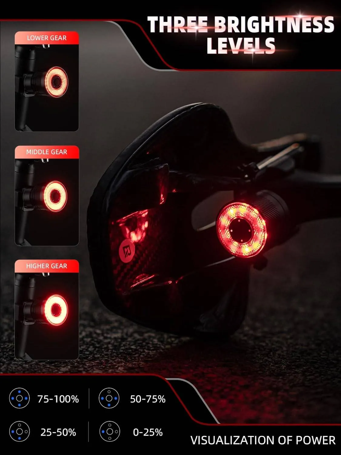 ROCKBROS Smart Bike Tail Light Brake Sensing Waterproof USB Rechargeable