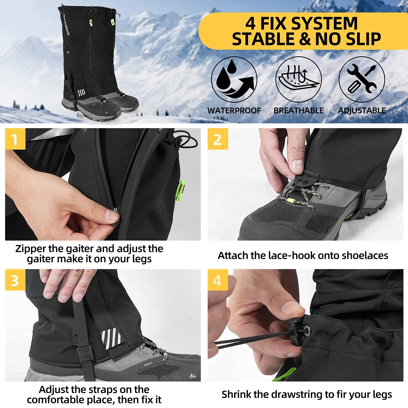 ROCKBROS Windproof Waterproof Leg Gaiters Warm Hiking Gaiters