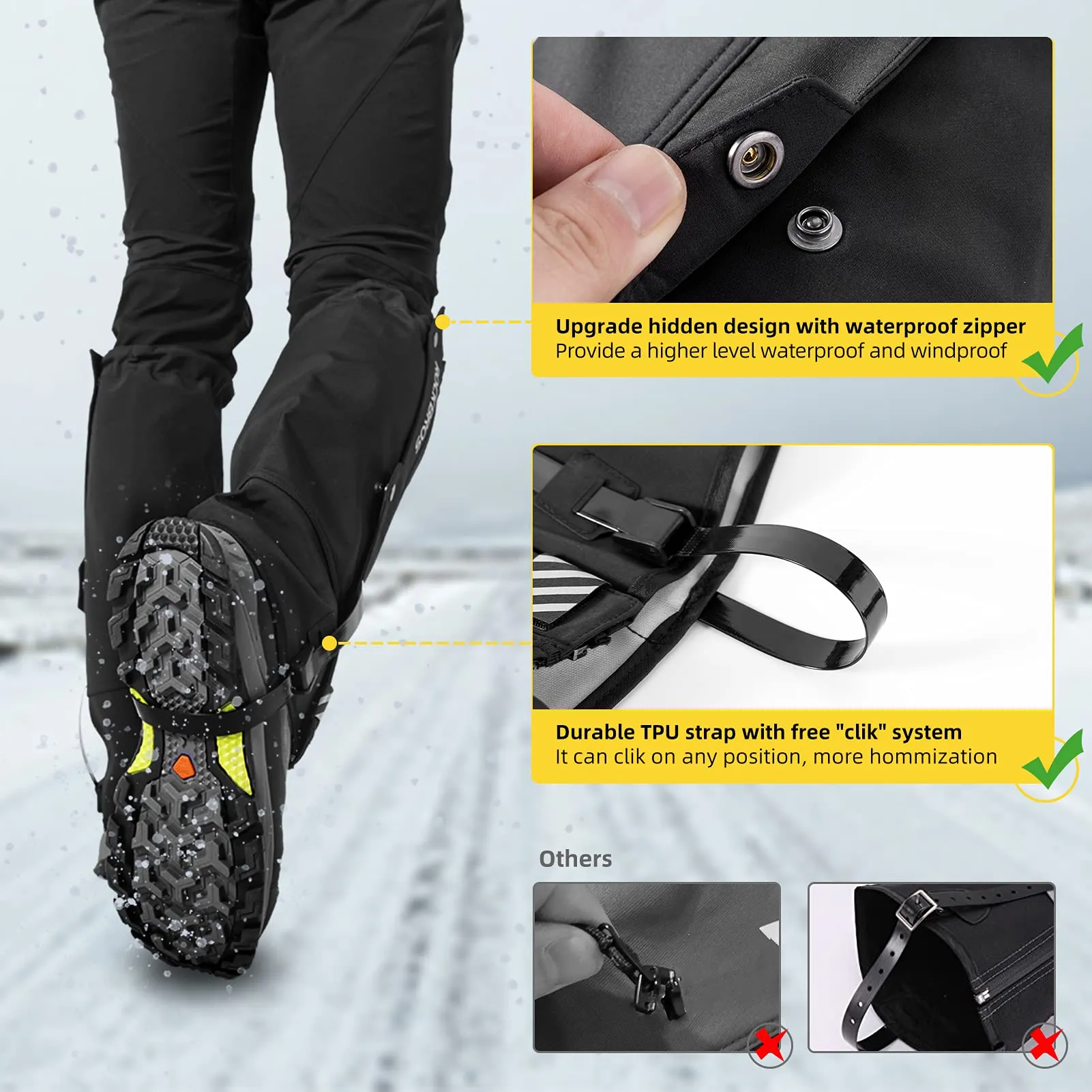 ROCKBROS Windproof Waterproof Leg Gaiters Warm Hiking Gaiters