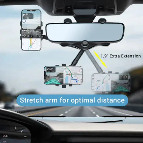 Rotatable and Retractable Car Phone Holder - 360 Degree Rear View Mirror Phone Holder