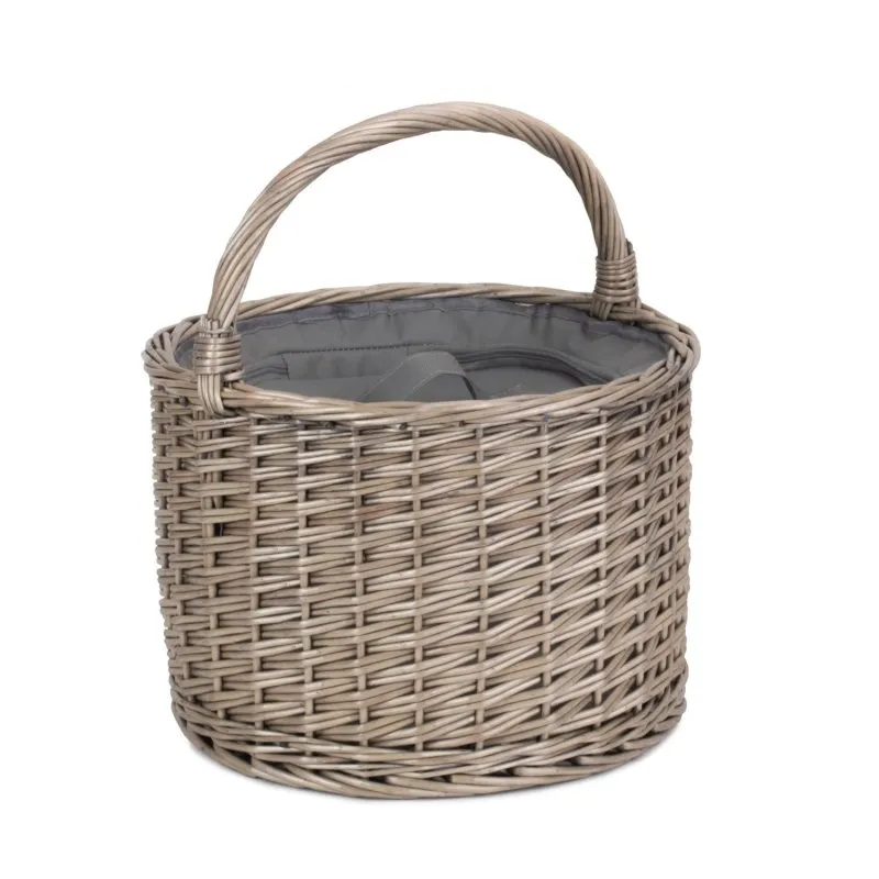 Round Grey Chiller Wicker Picnic Basket