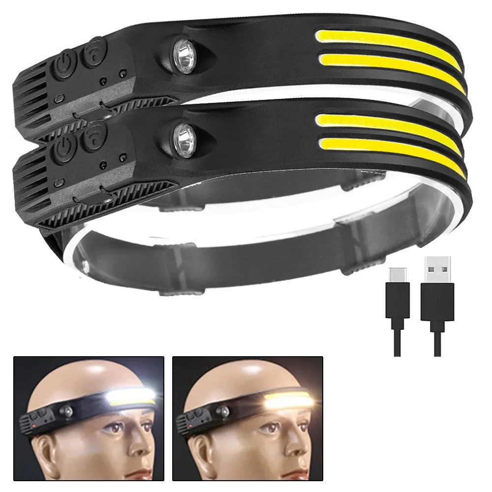 Sensor Headlamp COB LED Head Lamp Flashlight USB Rechargeable Head Torch 5 Lighting Modes Head Light with Built-in Battery