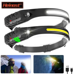 Sensor Headlamp COB LED Head Lamp Flashlight USB Rechargeable Head Torch 5 Lighting Modes Head Light with Built-in Battery