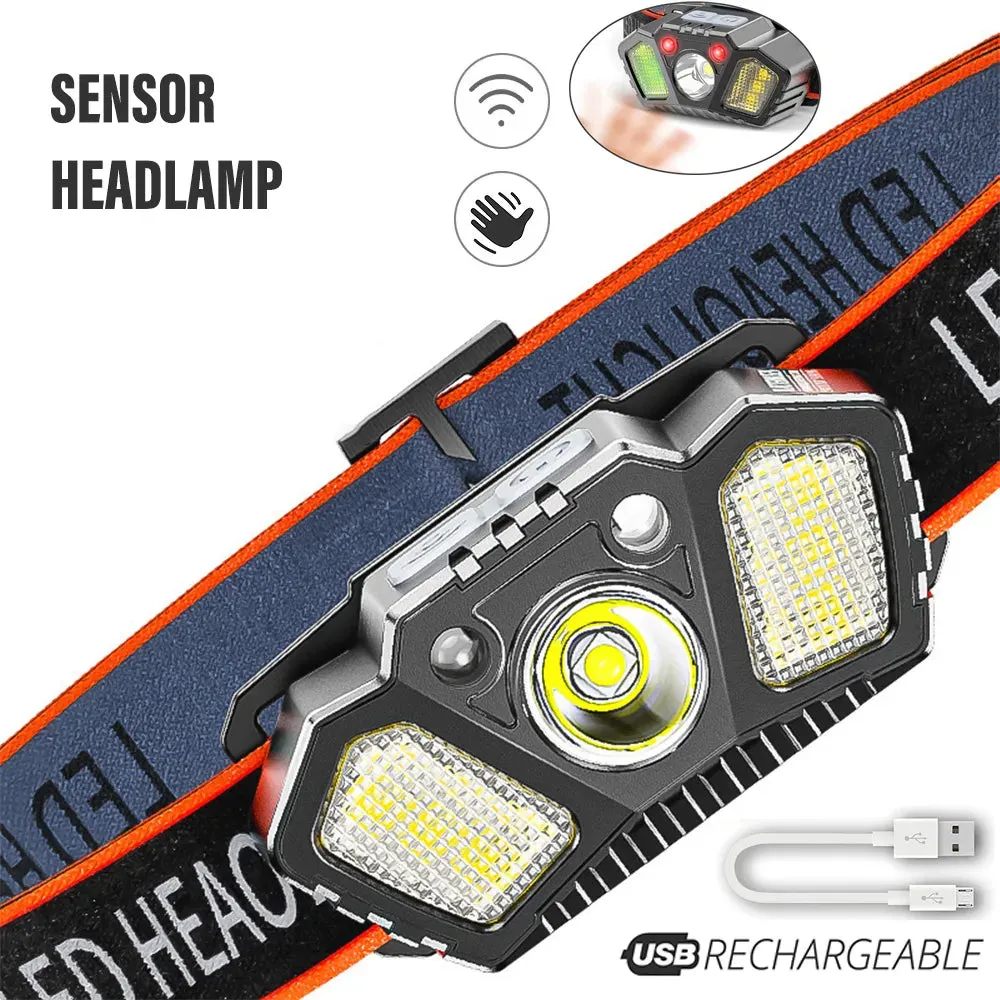 Sensor Rechargeable Headlight LED Head Flashlight Super Bright Camping Portable Fishing Head Torch Multiple Lighting Modes