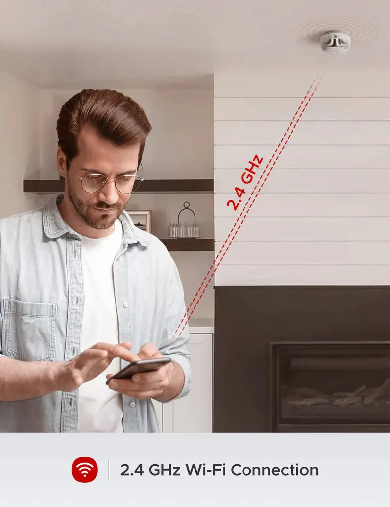 Smart Wi-Fi Smoke Alarm Detector with Replaceable Battery, Silence Button, Self-Check Function