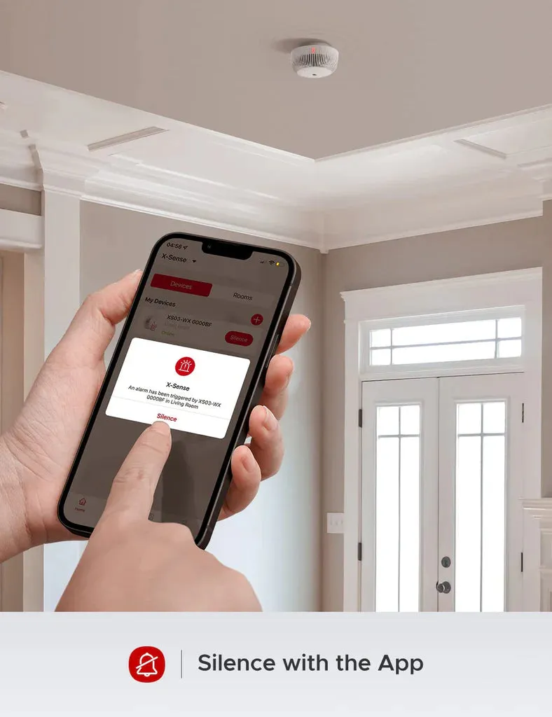 Smart Wi-Fi Smoke Alarm Detector with Replaceable Battery, Silence Button, Self-Check Function