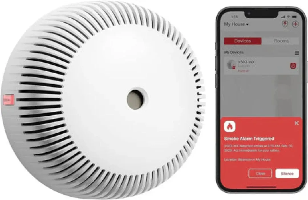 Smart Wi-Fi Smoke Alarm Detector with Replaceable Battery, Silence Button, Self-Check Function