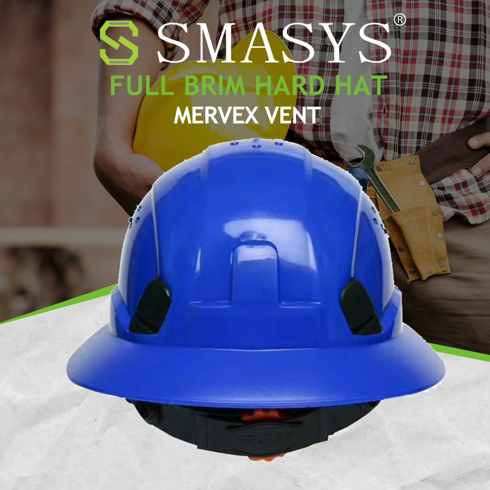 SMASYS 6 Points ABS Hard Hat Vented Construction Safety Helmet