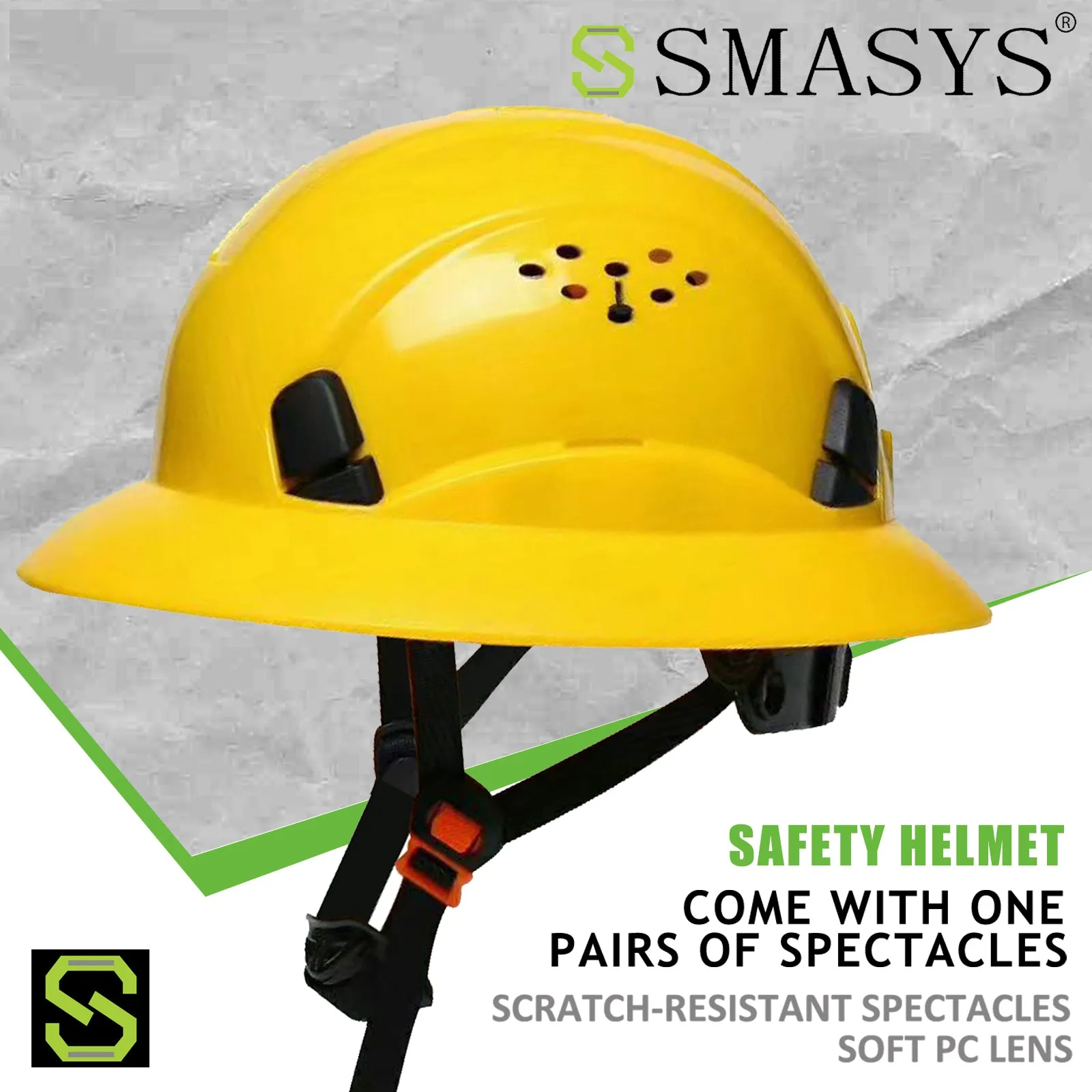 SMASYS 6 Points ABS Hard Hat Vented Construction Safety Helmet