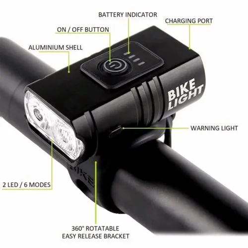 SMAXElite™ LED Rechargeable Bicycle Headlight: Front Bike Lamp, 6 Modes, USB