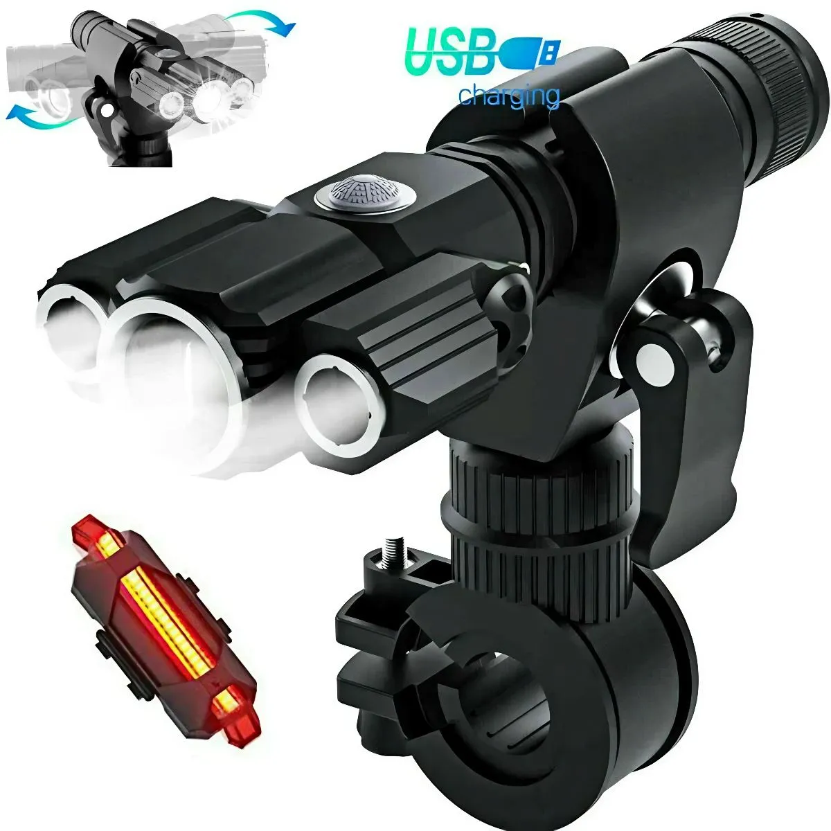 SMAXPro™ Bright LED Rechargeable Bicycle Headlight Set: Front   Rear, Zoomable, 360° Swivel