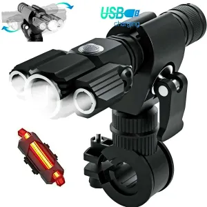 SMAXPro™ Bright LED Rechargeable Bicycle Headlight Set: Front   Rear, Zoomable, 360° Swivel