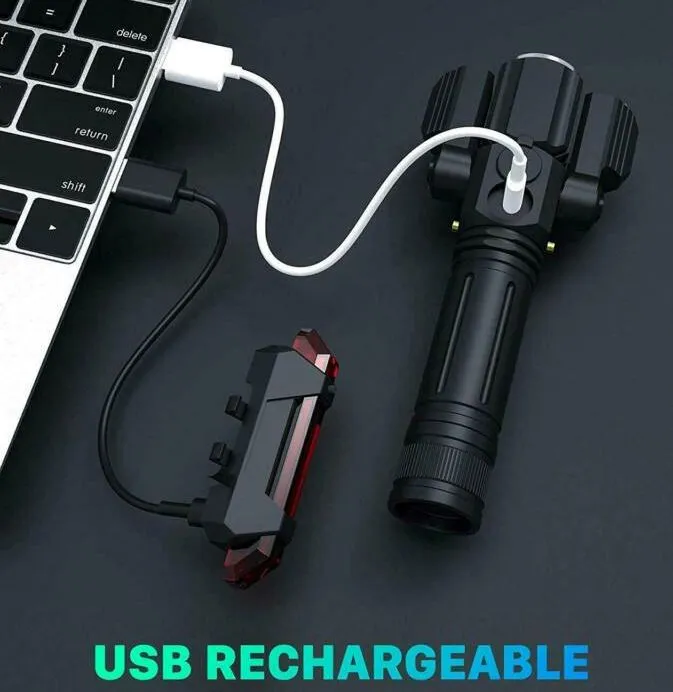 SMAXPro™ Bright LED Rechargeable Bicycle Headlight Set: Front   Rear, Zoomable, 360° Swivel