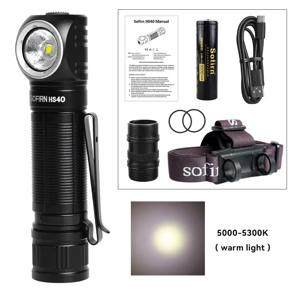 Sofirn HS40 USB C Rechargeable Headlamp 18650 Super Bright SST40 LED Torch 2000lm Headlight with 2 Modes Power Indicator