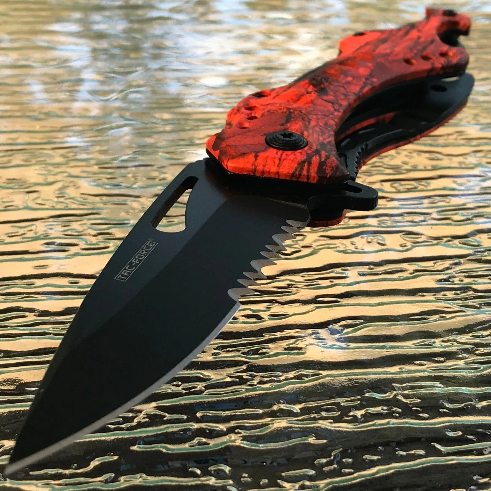 Spring Assisted Tactical Hunting Camping Orange Camo Pocket Knife