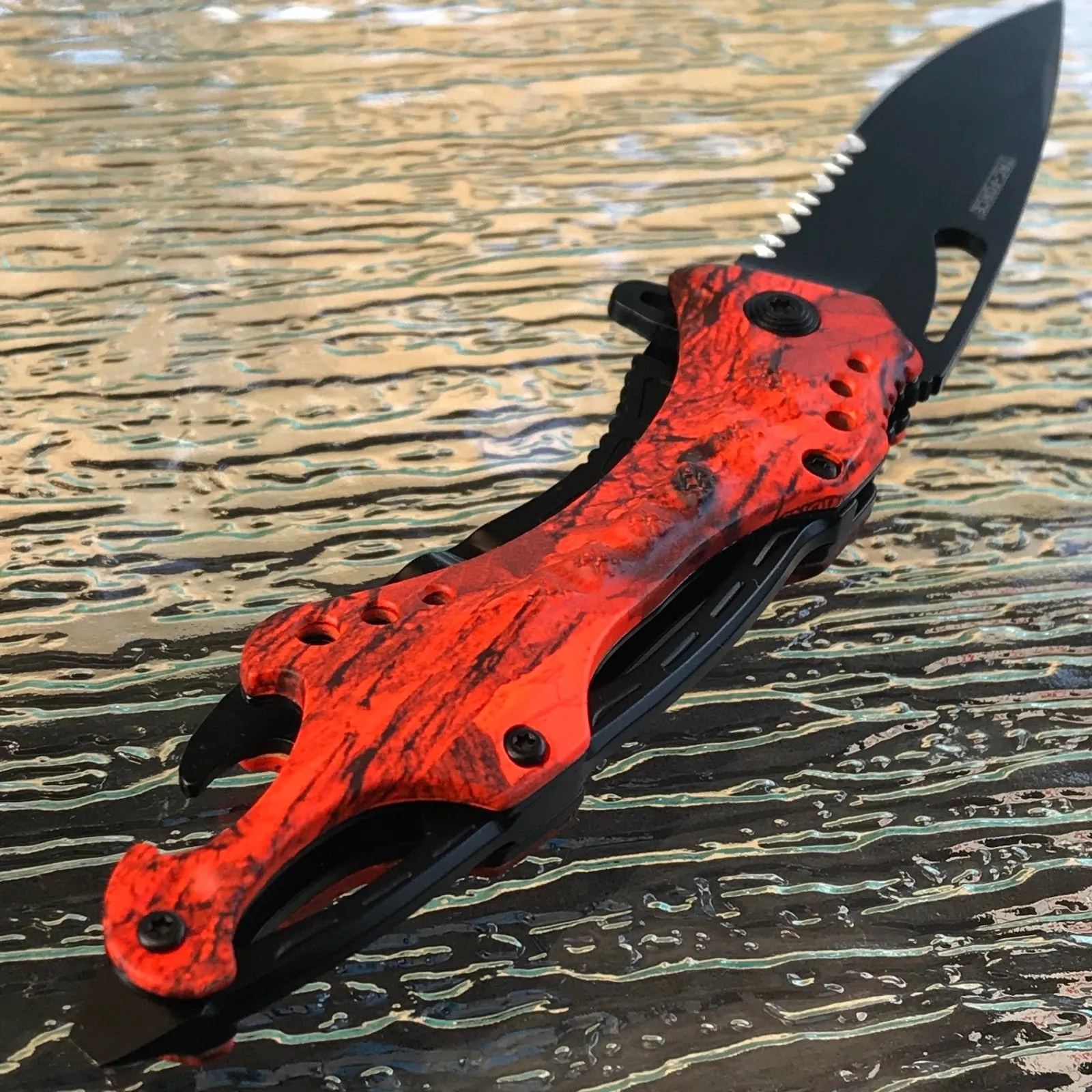 Spring Assisted Tactical Hunting Camping Orange Camo Pocket Knife