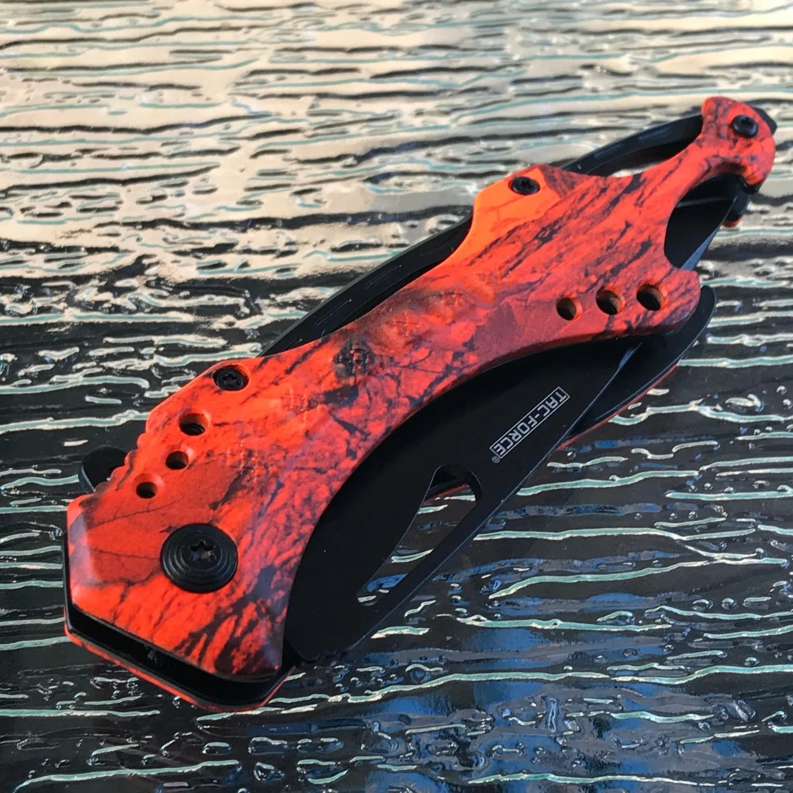 Spring Assisted Tactical Hunting Camping Orange Camo Pocket Knife