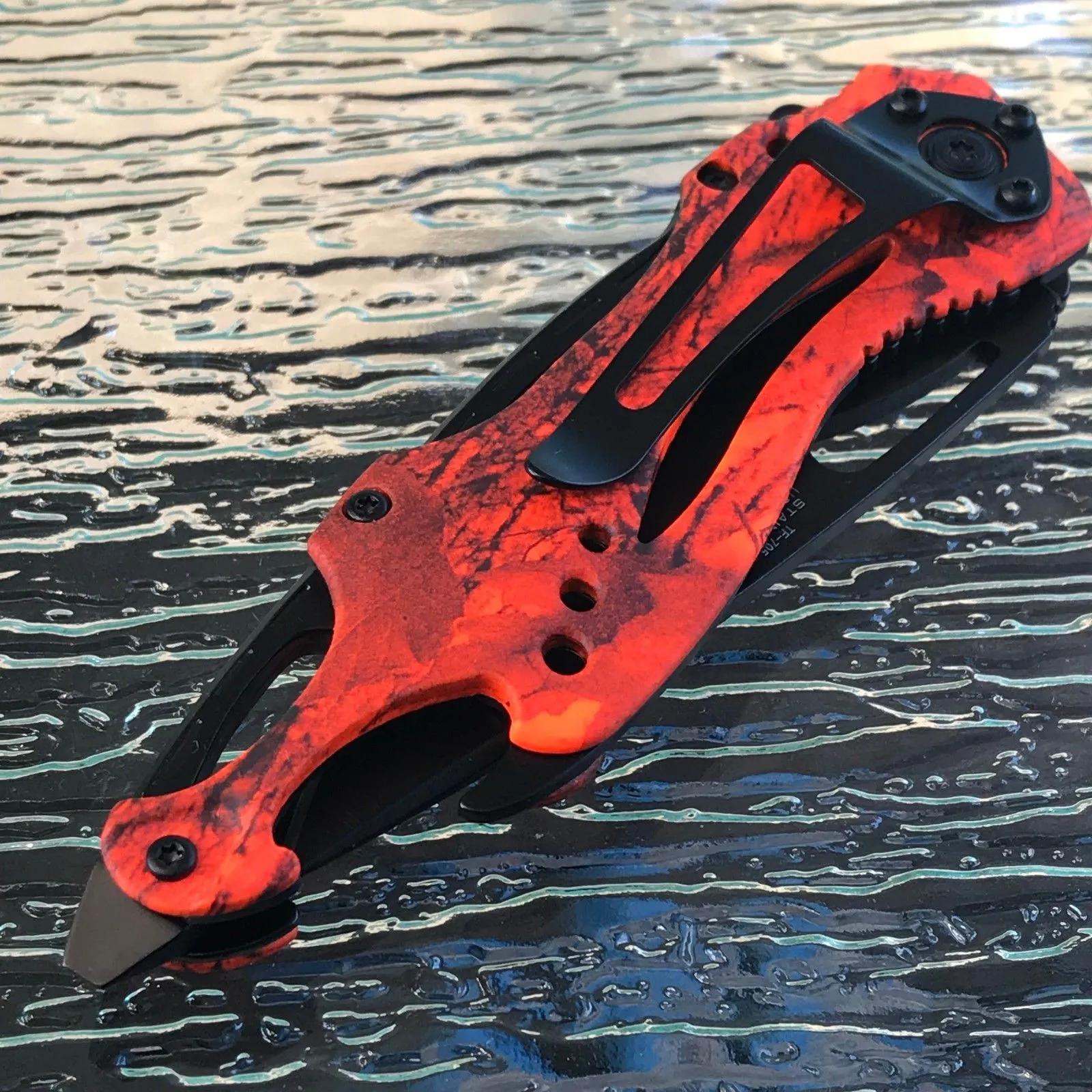 Spring Assisted Tactical Hunting Camping Orange Camo Pocket Knife
