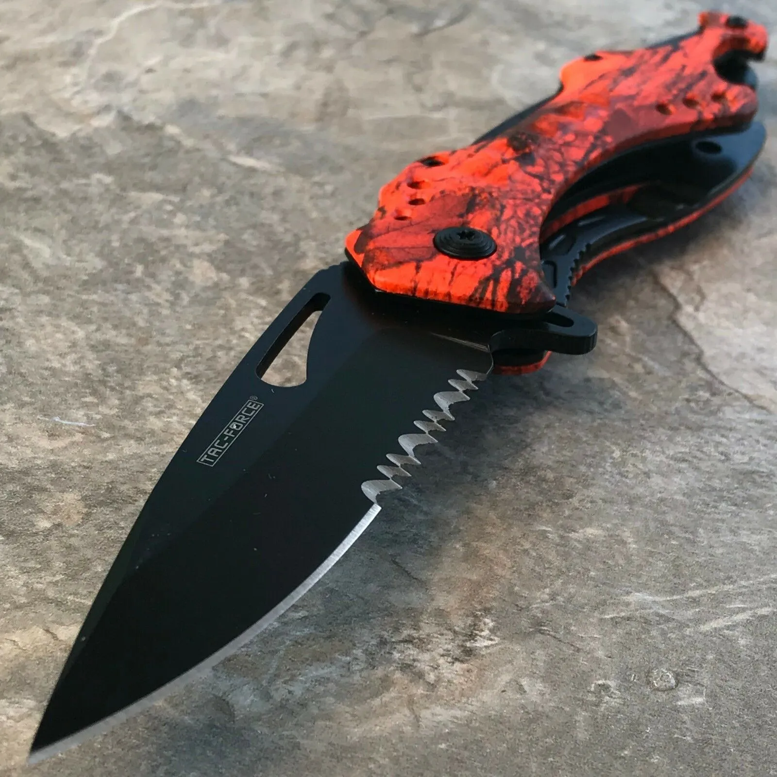Spring Assisted Tactical Hunting Camping Orange Camo Pocket Knife