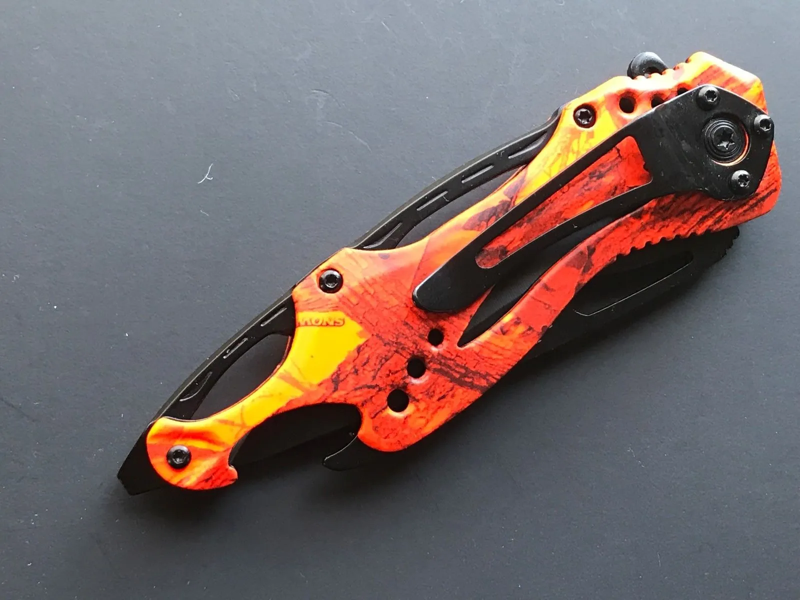 Spring Assisted Tactical Hunting Camping Orange Camo Pocket Knife