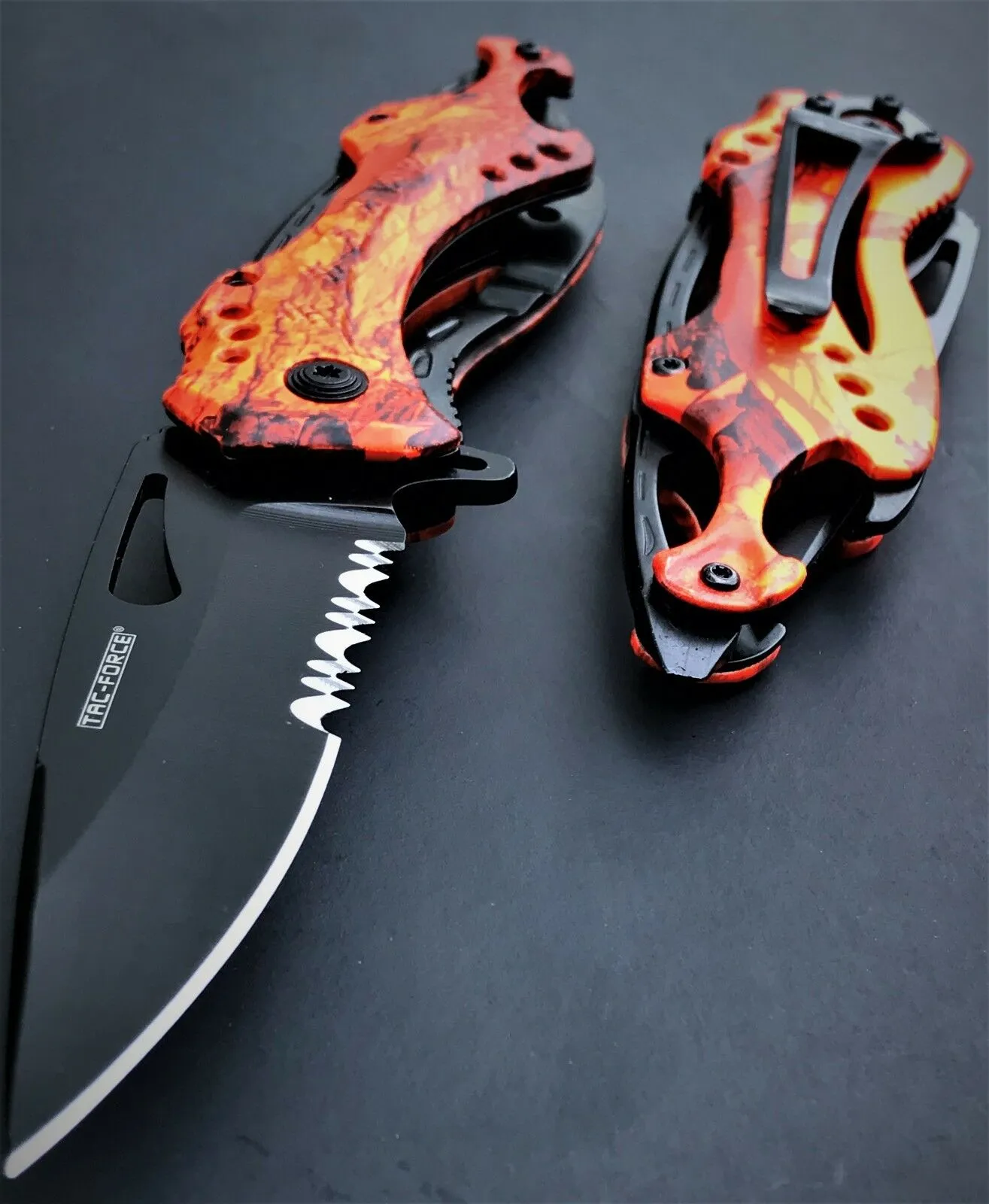 Spring Assisted Tactical Hunting Camping Orange Camo Pocket Knife