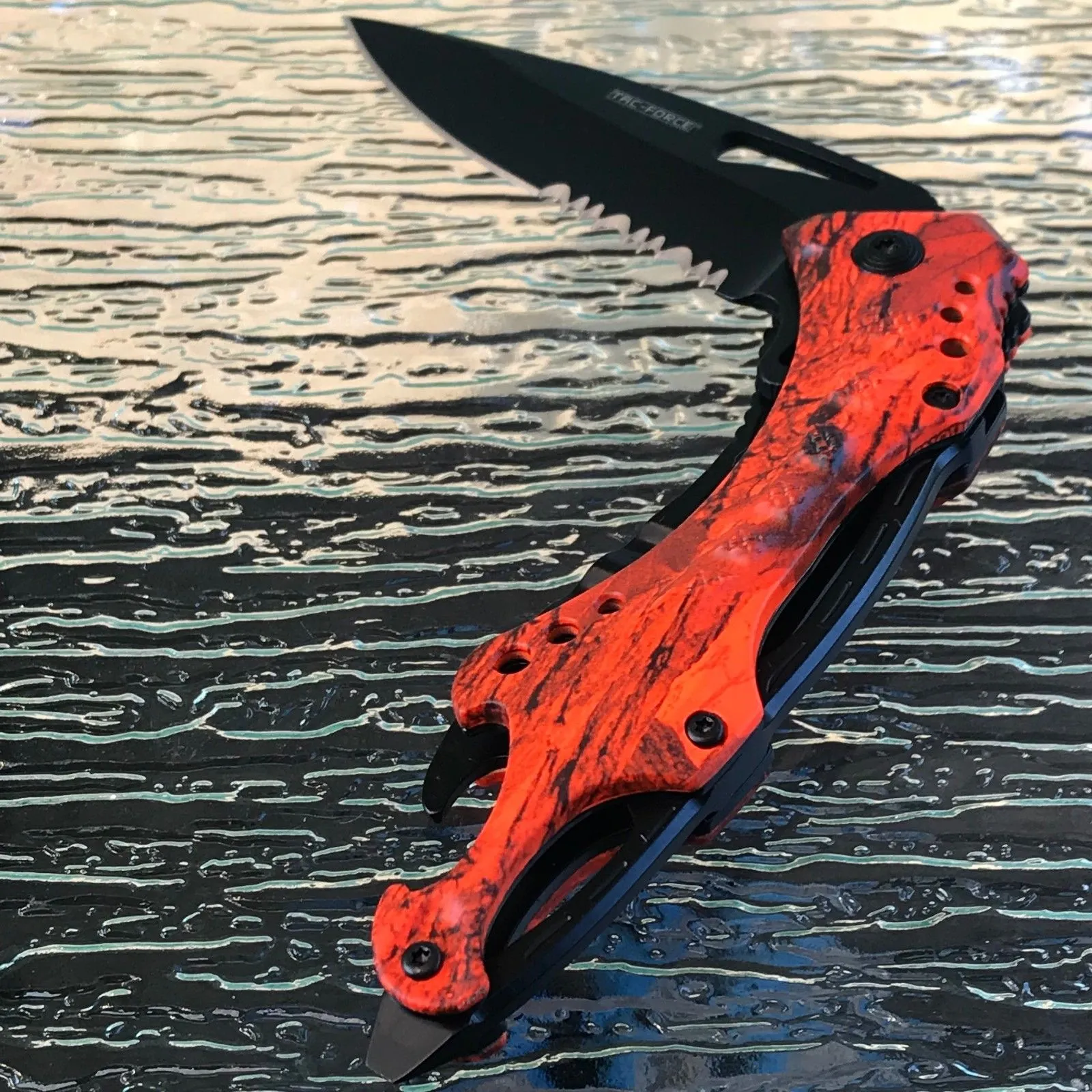 Spring Assisted Tactical Hunting Camping Orange Camo Pocket Knife