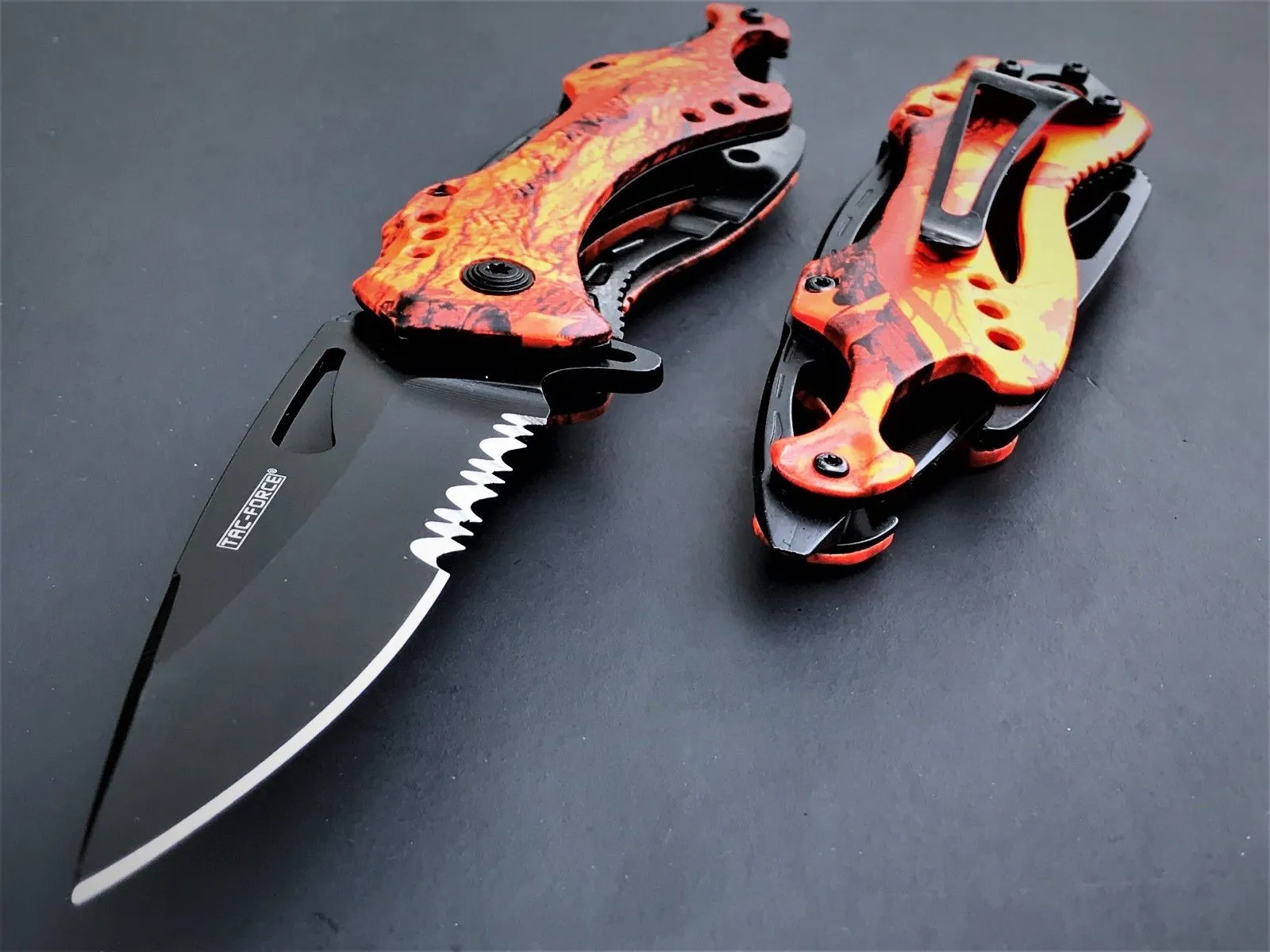 Spring Assisted Tactical Hunting Camping Orange Camo Pocket Knife