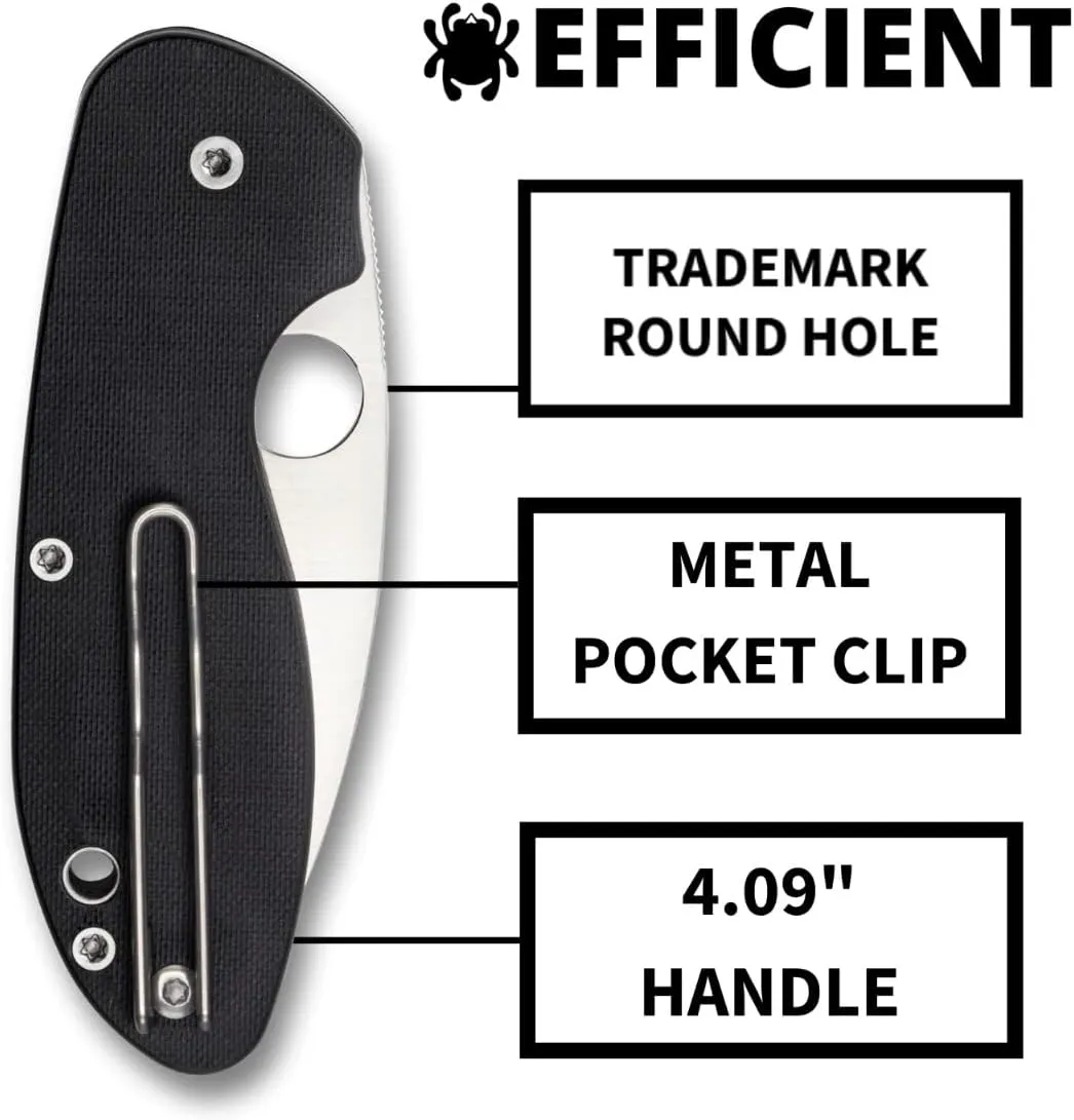 Spyderco, Efficient Value Knife with 2.98" Stainless Steel Drop-Point Blade and Durable Black G-10 Handle - PlainEdge - C216GP