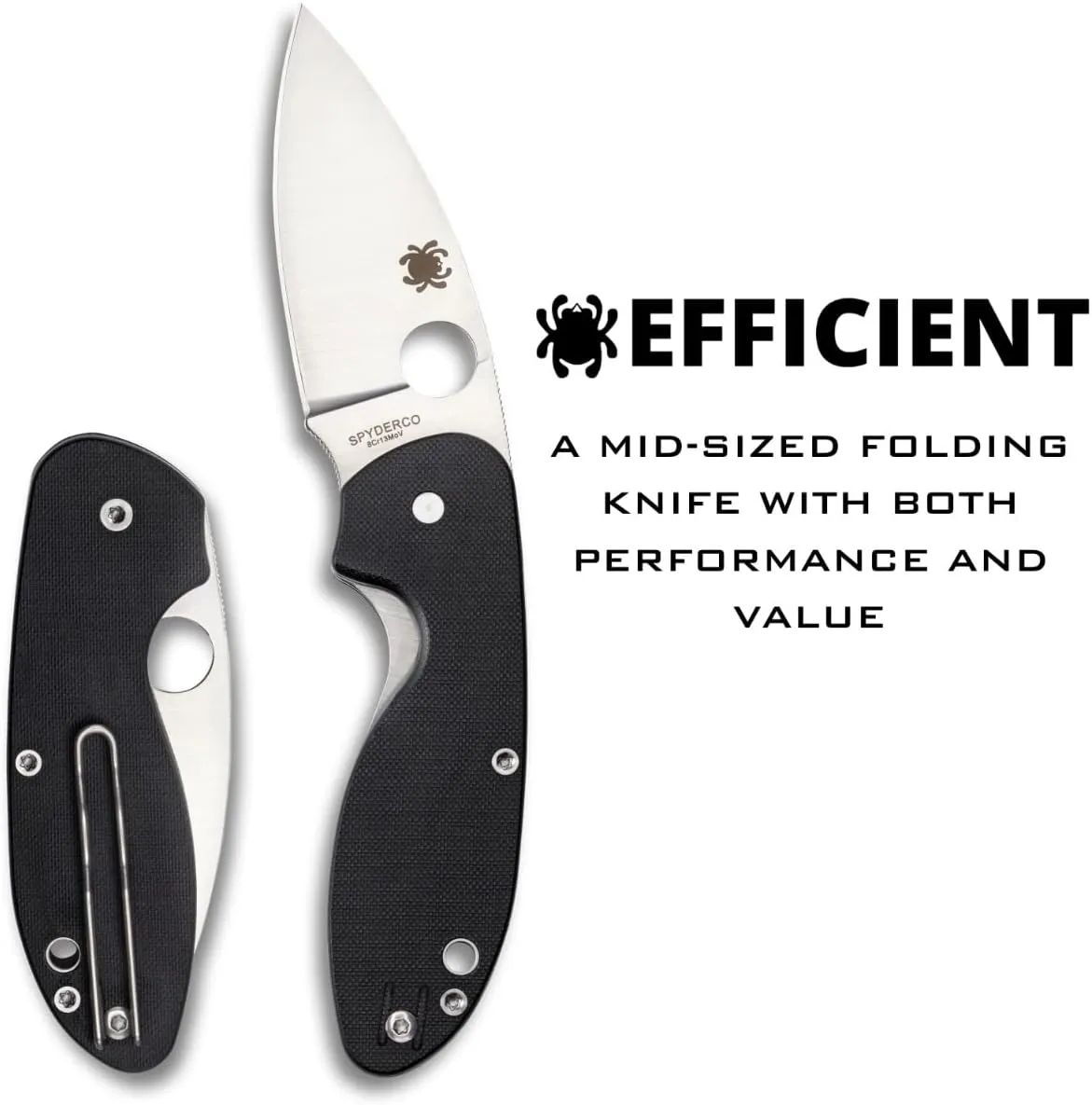 Spyderco, Efficient Value Knife with 2.98" Stainless Steel Drop-Point Blade and Durable Black G-10 Handle - PlainEdge - C216GP