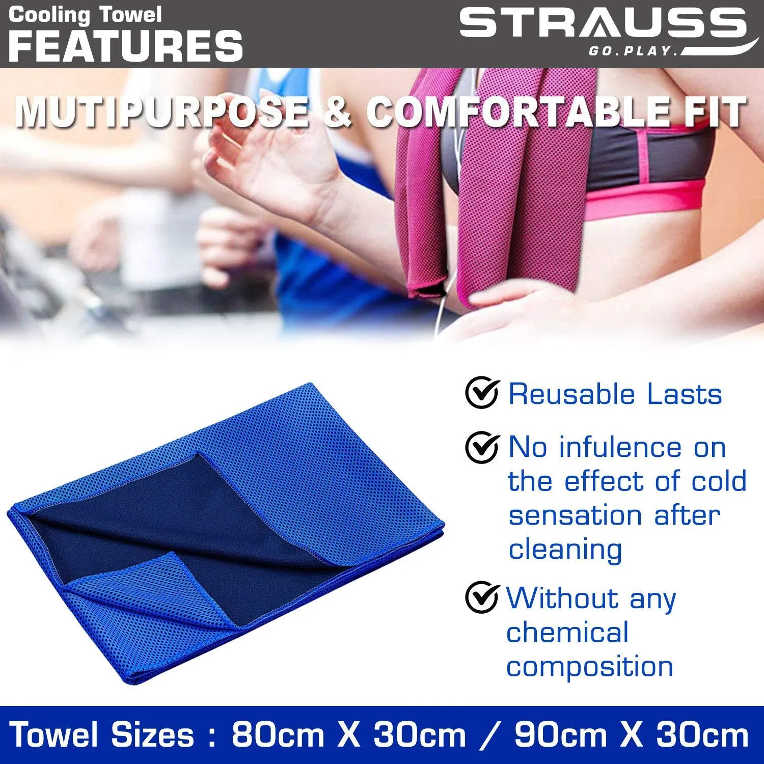 Strauss Meditation Designer Yoga Mat 5 mm (Navy Blue), Yoga Block (Navy Blue) Pair, Anti-Slip Yoga Towel (Blue) and Yoga Belt (Blue)