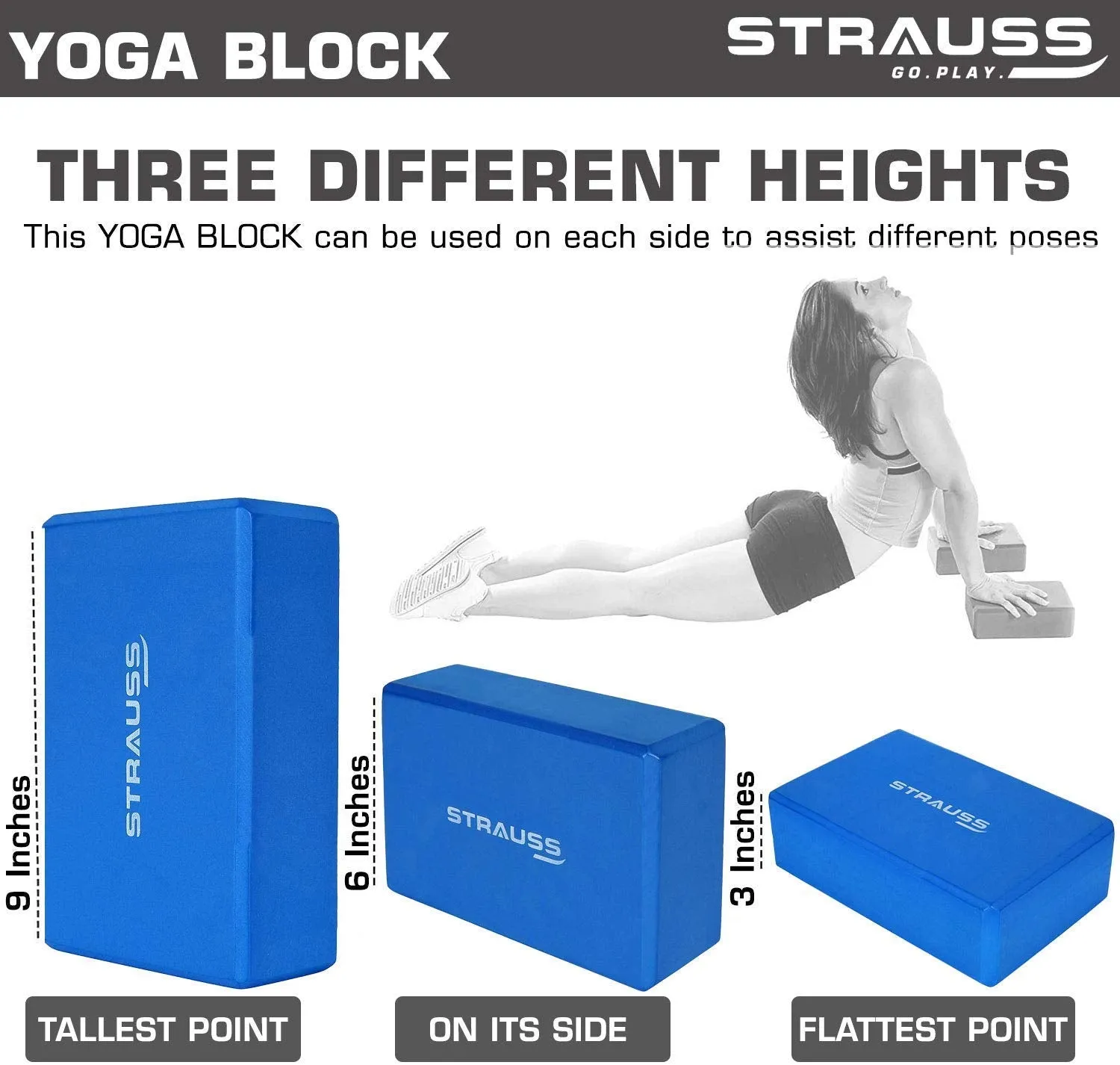 Strauss Meditation Designer Yoga Mat 5 mm (Navy Blue), Yoga Block (Navy Blue) Pair, Anti-Slip Yoga Towel (Blue) and Yoga Belt (Blue)